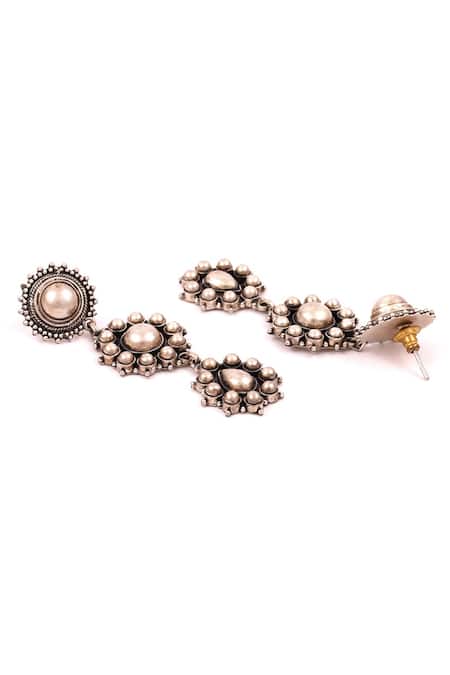 Sangeeta Boochra Silver Plated Handcrafted Carved Earrings Online at Aza Fashions Sangeeta Boochra_Silver Plated Handcrafted Carved Earrings _Online_at_Aza_Fashions