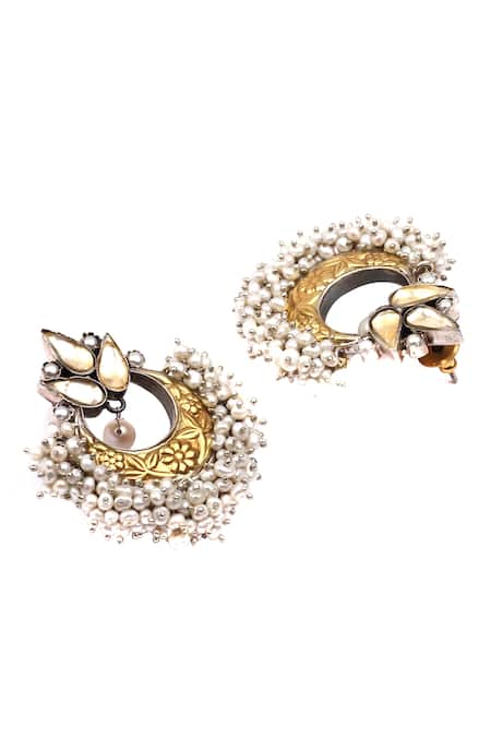 Sangeeta Boochra_Gold Plated Stones Floral Carved Chandbalis _Online_at_Aza_Fashions