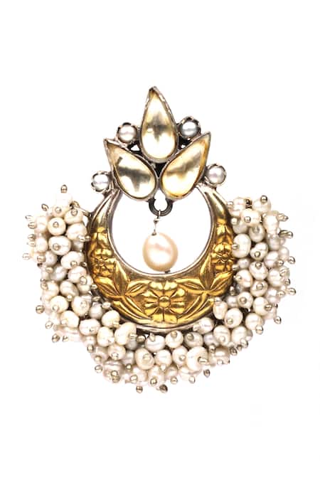 Buy_Sangeeta Boochra_Gold Plated Stones Floral Carved Chandbalis _Online_at_Aza_Fashions