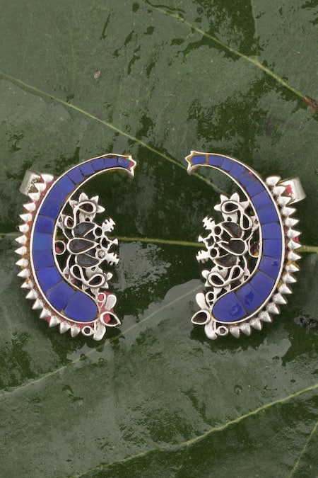 Sangeeta Boochra Silver Plated Kundan Cloris Studded Ear Cuffs 