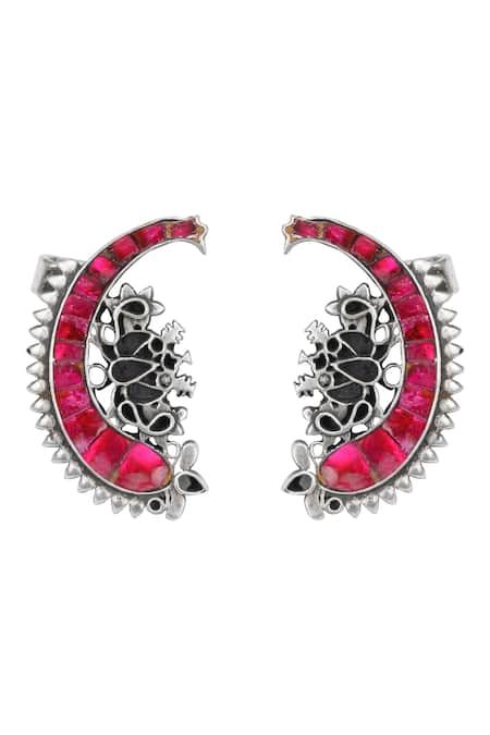 Shop Sangeeta Boochra Pink Diamonds, Stones Nora Studded Ear Cuffs at Aza Fashions Shop_Sangeeta Boochra_Pink Diamonds, Stones Nora Studded Ear Cuffs _at_Aza_Fashions