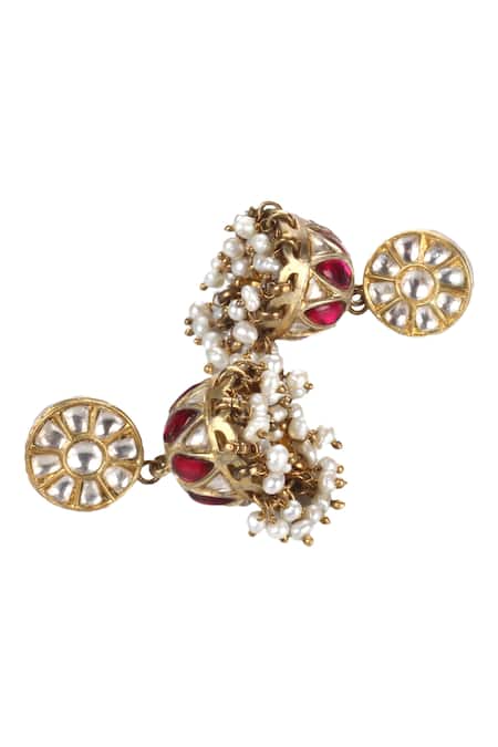 Sangeeta Boochra_Gold Plated Handmade Kundan Jhumkas _Online_at_Aza_Fashions