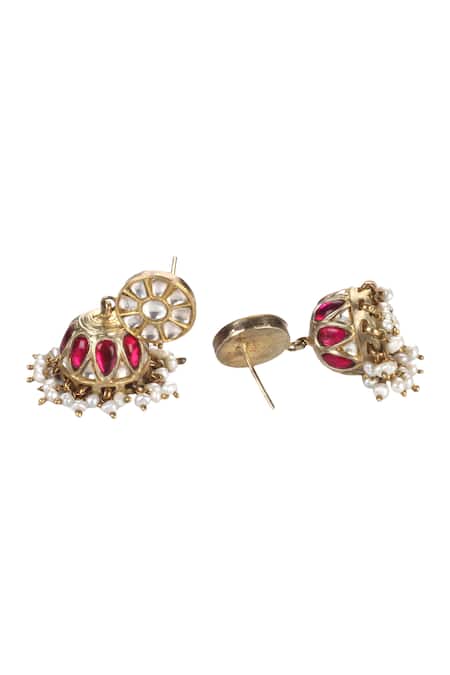 Buy_Sangeeta Boochra_Gold Plated Handmade Kundan Jhumkas _Online_at_Aza_Fashions