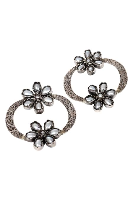 Sangeeta Boochra_Silver Plated Pearls Handmade Floral Bead Stud Earrings _Online_at_Aza_Fashions
