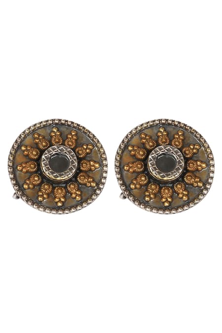Buy_Sangeeta Boochra_Gold Plated Glitter, Stones Handmade Glass Stud Earrings _Online_at_Aza_Fashions