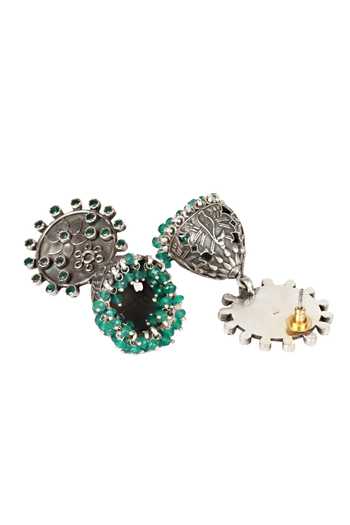 Sangeeta Boochra_Silver Plated Stone Embellished Jhumkas _Online_at_Aza_Fashions