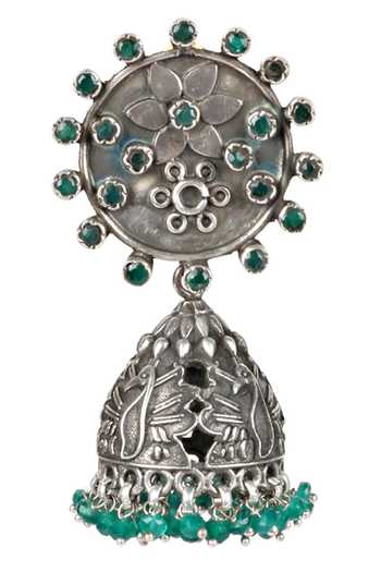 Buy_Sangeeta Boochra_Silver Plated Stone Embellished Jhumkas _Online_at_Aza_Fashions