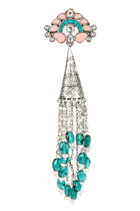 Buy_Sangeeta Boochra_Silver Plated Pearls, Stones Handcrafted Tassel Long Jhumkas _Online_at_Aza_Fashions