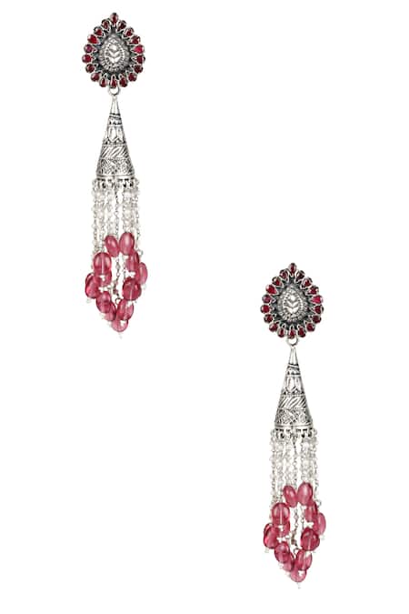 Sangeeta Boochra Handcrafted Tassel Long Jhumkas 