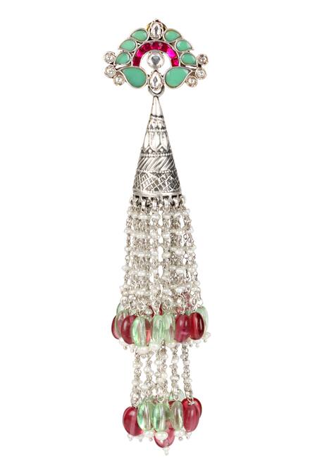 Buy_Sangeeta Boochra_Silver Plated Stones, Zari Handcrafted Kundan Long Jhumkas _Online_at_Aza_Fashions