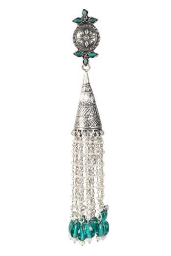 Buy_Sangeeta Boochra_Silver Plated Stones, Beads Long Jhumkas With Tassels _Online_at_Aza_Fashions