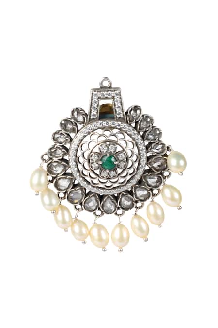 Buy_Sangeeta Boochra_Silver Plated Pearls, Stones, Crystals Handcrafted Bead Drop Danglers _Online_at_Aza_Fashions