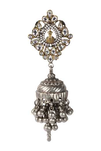 Buy_Sangeeta Boochra_Silver Plated Cut Work, Diamonds Kundan Cutwork Jhumkas _Online_at_Aza_Fashions
