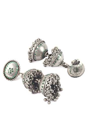 Sangeeta Boochra_Silver Plated Gota Patti Ghungroo Drop Earrings _Online_at_Aza_Fashions