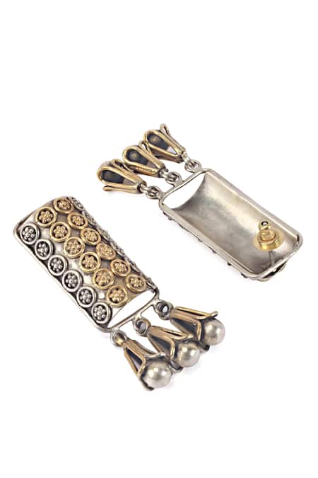 Sangeeta Boochra_Gold Plated Cut Work Carved Studs _Online_at_Aza_Fashions