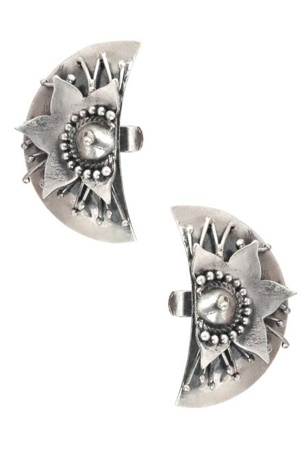 Shop Sangeeta Boochra Silver Plated Cut Work Carved Studs at Aza Fashions Shop_Sangeeta Boochra_Silver Plated Cut Work Carved Studs _at_Aza_Fashions