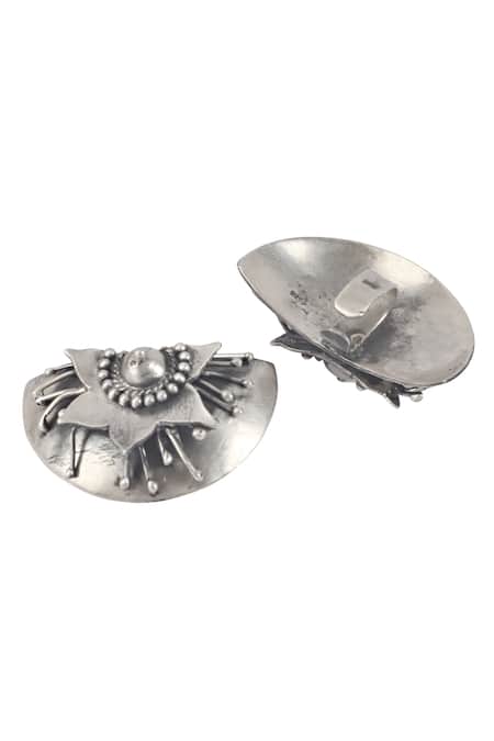 Sangeeta Boochra_Silver Plated Cut Work Carved Studs _Online_at_Aza_Fashions