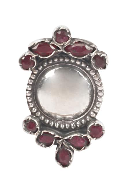 Buy_Sangeeta Boochra_Silver Plated Cut Work, Stones Circular Carved Studs _Online_at_Aza_Fashions