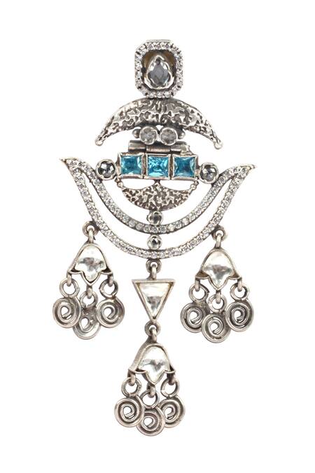 Buy_Sangeeta Boochra_Silver Plated Cut Work Handcrafted Dangler Earrings _Online_at_Aza_Fashions