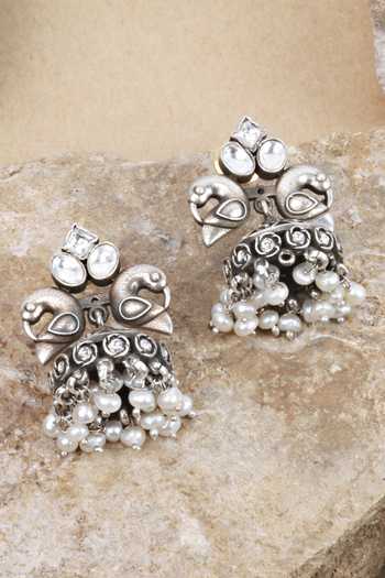 Buy Sangeeta Boochra Silver Plated Handcrafted Bead Drop Jhumkas at Aza Fashions Buy_Sangeeta Boochra_Silver Plated Handcrafted Bead Drop Jhumkas _at_Aza_Fashions