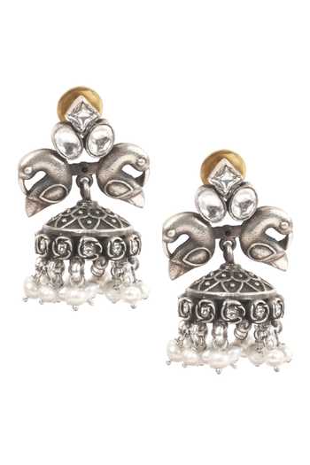 Shop Sangeeta Boochra Silver Plated Handcrafted Bead Drop Jhumkas at Aza Fashions Shop_Sangeeta Boochra_Silver Plated Handcrafted Bead Drop Jhumkas _at_Aza_Fashions