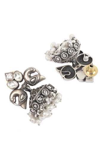 Sangeeta Boochra_Silver Plated Handcrafted Bead Drop Jhumkas _Online_at_Aza_Fashions