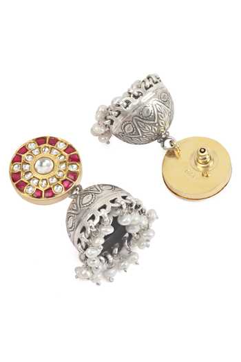 Sangeeta Boochra_Silver Plated Handcrafted Bead Drop Jhumkas _Online_at_Aza_Fashions