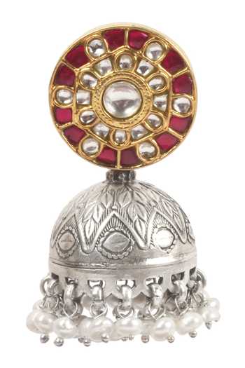 Buy_Sangeeta Boochra_Silver Plated Handcrafted Bead Drop Jhumkas _Online_at_Aza_Fashions