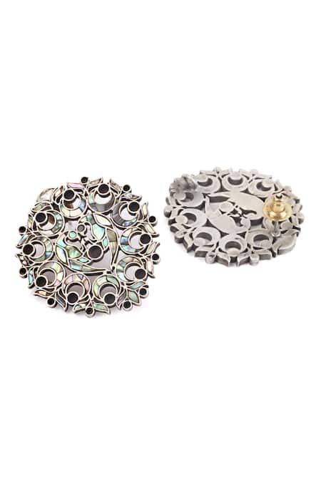 Sangeeta Boochra_Silver Plated Carved Studs _Online_at_Aza_Fashions