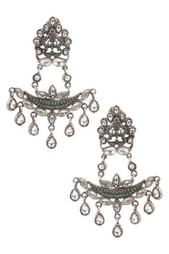 Shop Sangeeta Boochra Silver Plated Cut Work Handcrafted Dangler Earrings at Aza Fashions Shop_Sangeeta Boochra_Silver Plated Cut Work Handcrafted Dangler Earrings _at_Aza_Fashions