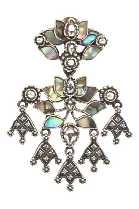 Buy_Sangeeta Boochra_Silver Plated Cut Work, Embroidery Carved Dangler Earrings _Online_at_Aza_Fashions