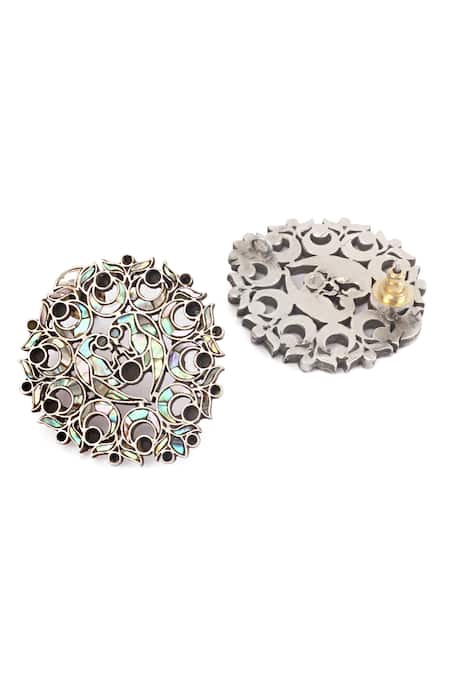 Sangeeta Boochra_Silver Plated Carved Studs _Online_at_Aza_Fashions