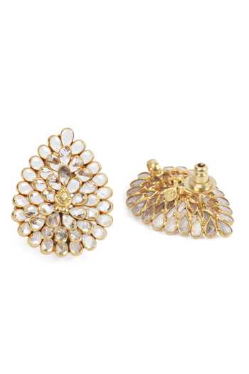 Sangeeta Boochra_Gold Plated Handcrafted Leaf Studs _Online_at_Aza_Fashions
