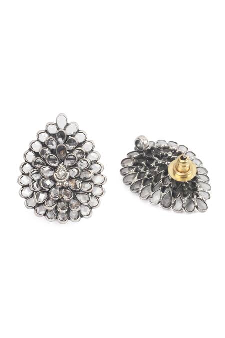Sangeeta Boochra_Silver Plated Cut Work Leaf Carved Studs _Online_at_Aza_Fashions