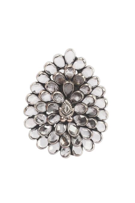 Buy_Sangeeta Boochra_Silver Plated Cut Work Leaf Carved Studs _Online_at_Aza_Fashions