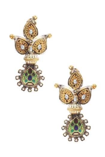 Shop Sangeeta Boochra Silver Plated Cut Work Carved Dangler Earrings at Aza Fashions Shop_Sangeeta Boochra_Silver Plated Cut Work Carved Dangler Earrings _at_Aza_Fashions