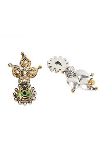 Sangeeta Boochra_Silver Plated Cut Work Carved Dangler Earrings _Online_at_Aza_Fashions