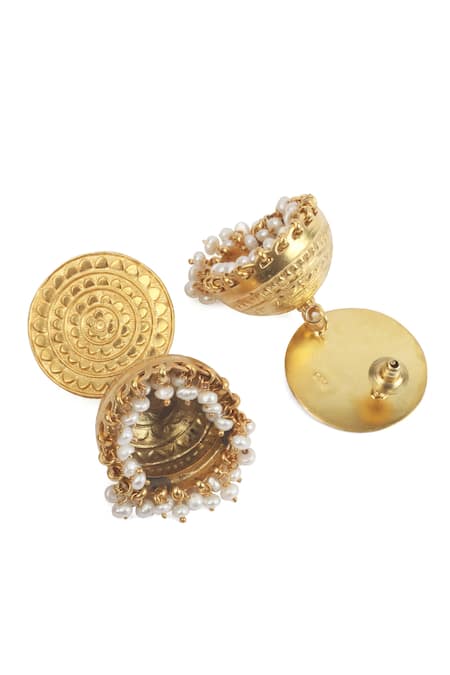 Sangeeta Boochra_Gold Plated Pearls Handcrafted Bead Drop Jhumkas _Online_at_Aza_Fashions