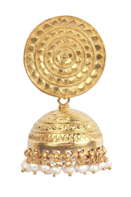 Buy_Sangeeta Boochra_Gold Plated Pearls Handcrafted Bead Drop Jhumkas _Online_at_Aza_Fashions