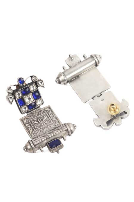 Sangeeta Boochra_Silver Plated Cut Work Geoemtric Motif Danglers _Online_at_Aza_Fashions