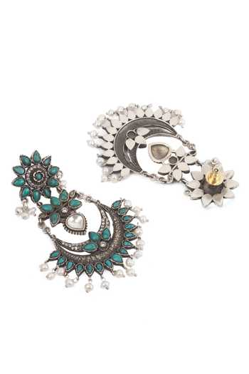 Sangeeta Boochra_Silver Plated Pearls, Stones Handcrafted Dangler Earrings _Online_at_Aza_Fashions
