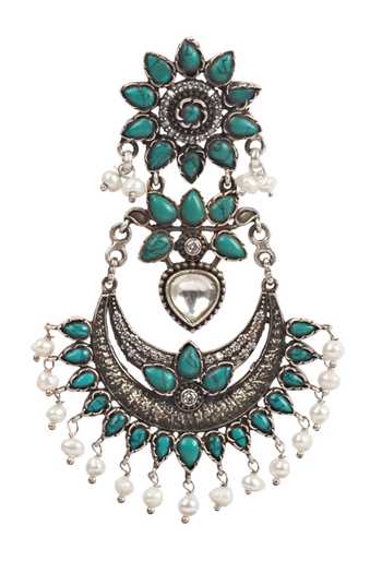 Buy_Sangeeta Boochra_Silver Plated Pearls, Stones Handcrafted Dangler Earrings _Online_at_Aza_Fashions
