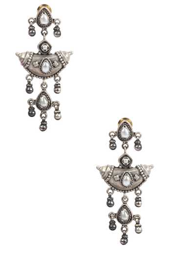 Shop Sangeeta Boochra Silver Plated Diamonds, Stones Handcrafted Dangler Earrings at Aza Fashions Shop_Sangeeta Boochra_Silver Plated Diamonds, Stones Handcrafted Dangler Earrings _at_Aza_Fashions