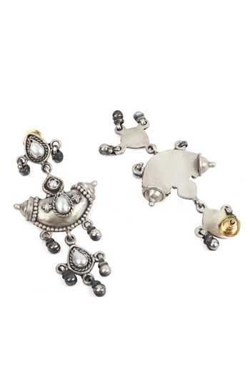 Sangeeta Boochra_Silver Plated Diamonds, Stones Handcrafted Dangler Earrings _Online_at_Aza_Fashions