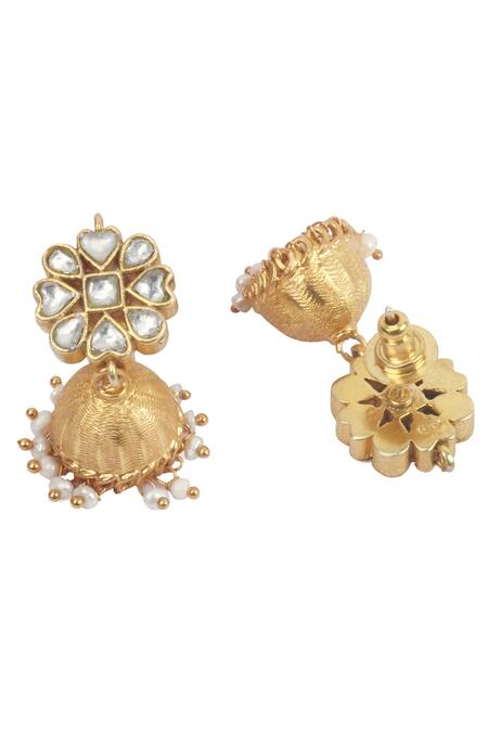 Sangeeta Boochra_Silver Plated Stones, Pearls Handcrafted Jhumkas _Online_at_Aza_Fashions