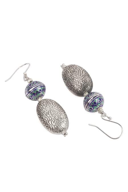 Sangeeta Boochra_Silver Plated Embroidery Handcrafted Drop Earrings _Online_at_Aza_Fashions