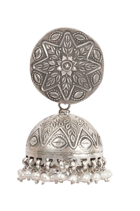 Sangeeta Boochra_Silver Plated Pearls Handcrafted Jhumkas _Online_at_Aza_Fashions