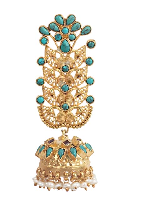 Sangeeta Boochra_Gold Plated Stones, Pearls Handcrafted Long Jhumkas _Online_at_Aza_Fashions