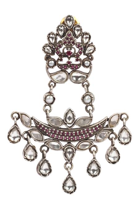 Sangeeta Boochra_Silver Plated Stones Handcrafted Dangler Earrings _Online_at_Aza_Fashions