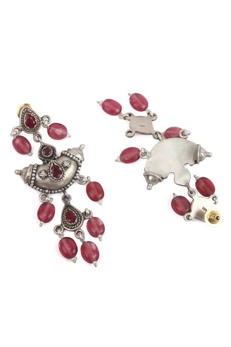 Shop_Sangeeta Boochra_Silver Plated Stones Handcrafted Dangler Earrings _at_Aza_Fashions